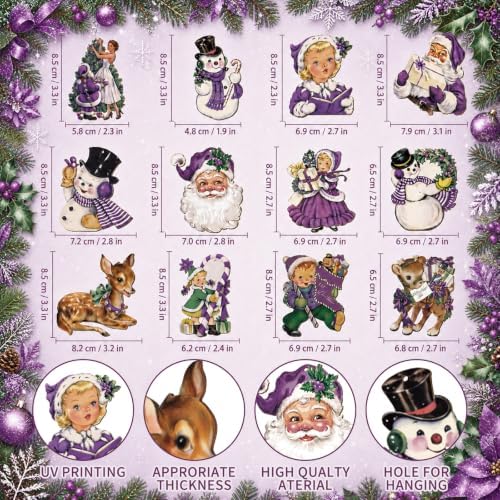 Huwena 36 Pcs Vintage Christmas Tree Ornaments, Classic, Purple