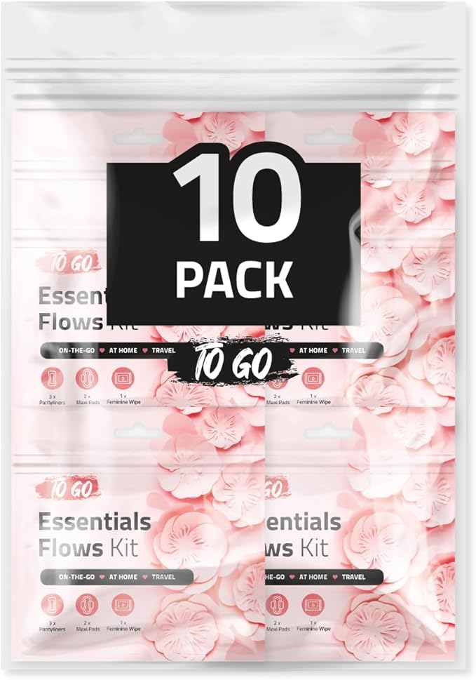 Essential Flows Period Kit - 3 Pantyliners, 2 Maxi Pads & Feminine Wipe | Hygiene Essentials for School, First Period
