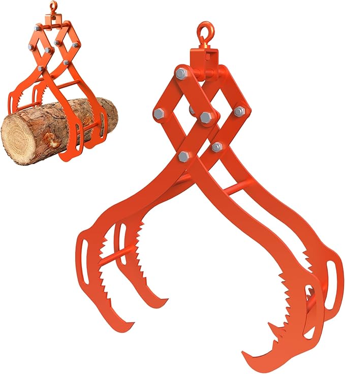 Log Lifting Tongs 36 Inch - 3300LBS Load Capacity Heavy Duty Log Grapple with 4 Serrated Claw Hooks & Handles, Logging Tongs for Tractors, Trucks, Forklifts, Orange