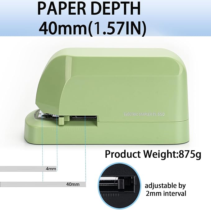 Electric Stapler for Desk, 45 Sheet Capacity Automatic Stapler Desktop, Office Staplers Electric, AC Operated Staplers Heavy Duty Office Use with 1,000 Staples & Staple Remover, Saga Green