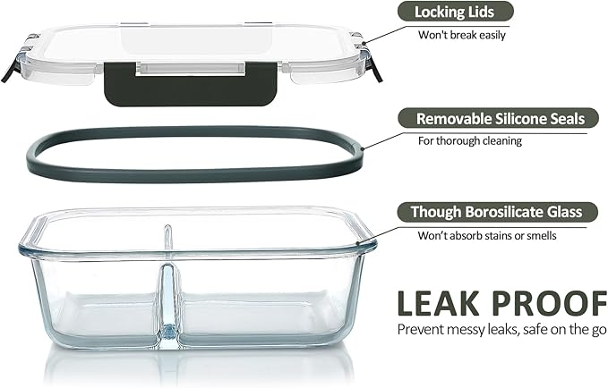 M MCIRCO 10-Pack,30 Oz Glass Meal Prep Containers 2 Compartments Airtight Lunch Bento Boxes with Lids, Glass Food Storage Containers, Microwave, Oven, Freezer, Dishwasher