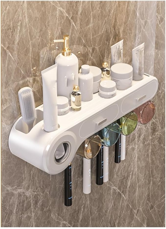 Toothbrush Rack Toothbrush Rack Rack Cup Tooth Cup Brushing Rack Free Punch Wash Table Wall Hanging Family Mouthwash Cup Toothpaste Bathroom Toothbrush Holder(C)