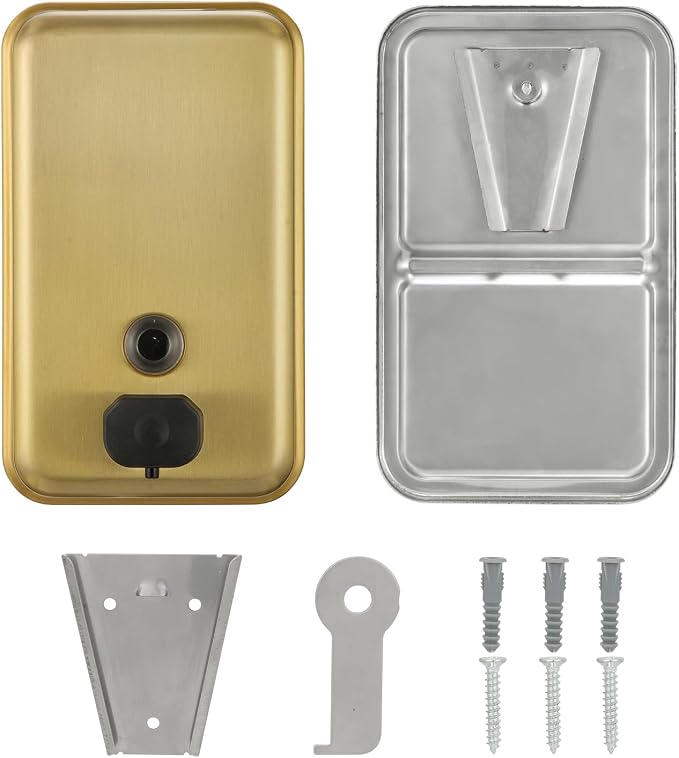 Stardrix Brushed Gold Stainless Steel Vertical 1100ml/37oz Capacity Commercial-Grade Soap Dispenser, Wall-Mounted Bathroom Hand Soap Dispenser with Corrosion-Proof Lining and Anti-Leak Pump