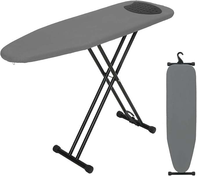 BlissBoard Full Size Ironing Board 54x14 Modern Gray | Heavy Duty Iron Table with Extra Thick Padded Cotton Cover, 7 Heights Adjustable, Heat-Resistant Iron Rest & Hanging Hook