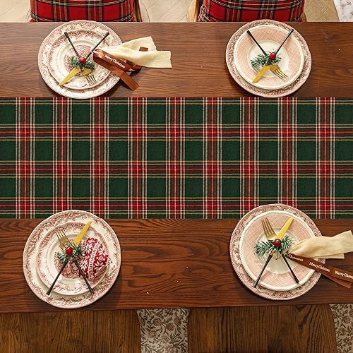 Softalker Christmas Checkered Tartan Table Runner, Green, 13 x 108 Inch