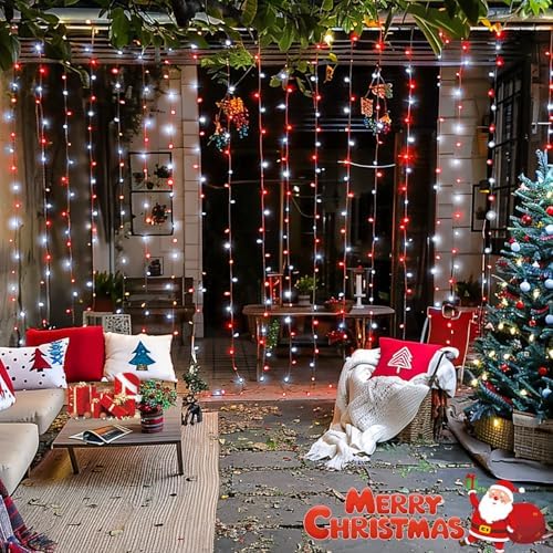 JMEXSUSS 300LED Red and White Christmas Curtain Lights for Bedroom, Plug in