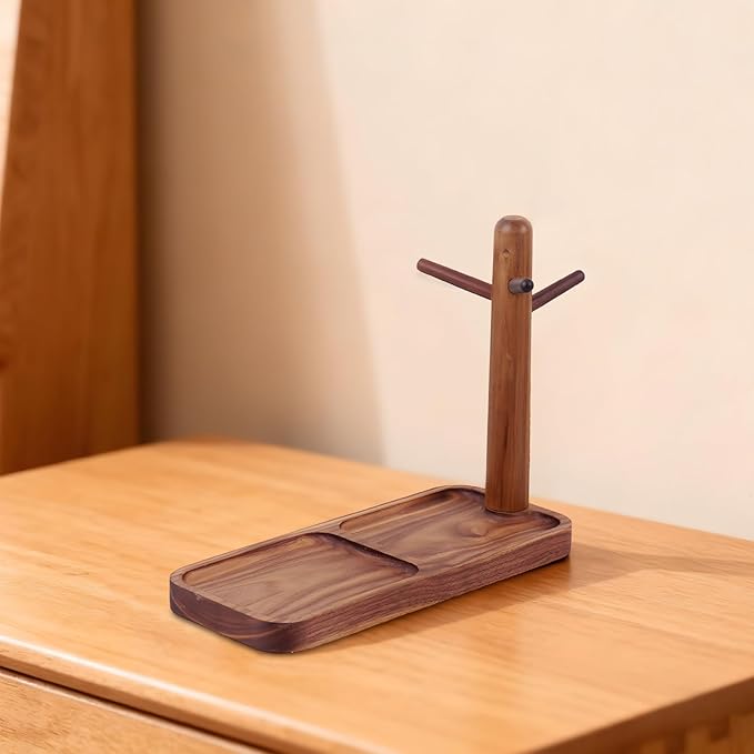 Walnut Wood Key Tray and Jewelry Tray, Multi Tier Catchall Tray for Entryway Table, Wooden Key Holder Organizer, Creative Shape, Home Decor, Household Goods