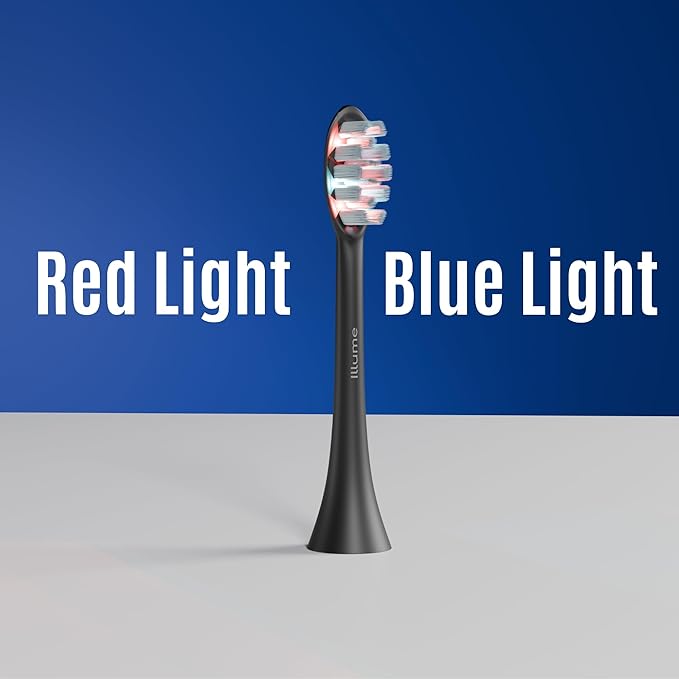 BioLight Illume Sonic Toothbrush Replacement Heads 4-Pack, Red & Blue LED Bristle Heads, Medical-Grade Soft Bristles, Snap-On Fit for Illume Sonic Toothbrush, BPA-Free - Black