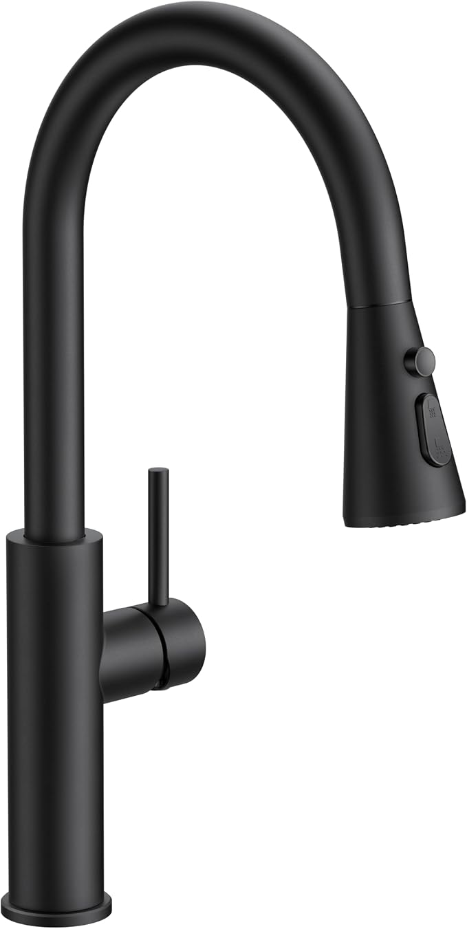 FORIOUS Black Kitchen Faucet with Pull Down Sprayer, High Arc Single Handle | Stainless Steel Single Lever Kitchen Sink Faucet 1 or 3 Hole, Suitable for Farmhouse, Camper, Laundry Room, Rv, Outdoor