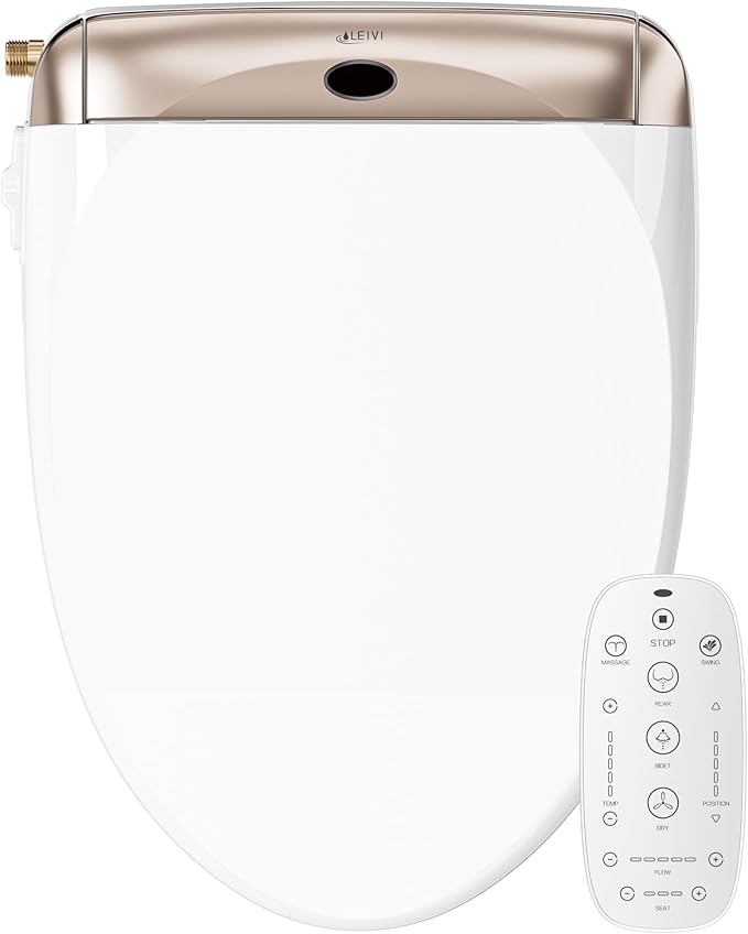 LEIVI Electric Bidet Toilet Seat with Wireless Remote and Side Panel, Multiple Spray Modes, Adjustable Heated Seat, Warm Water and Air Dryer, Auto LED Nightlight, Elongated