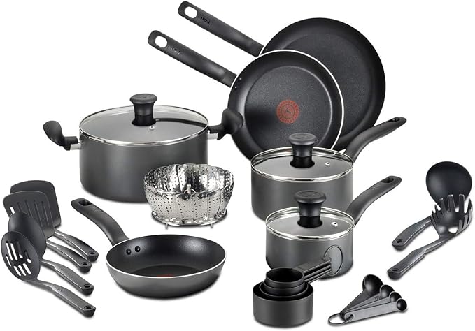 T-fal FBA_A821SI64 Initiatives Nonstick Inside and Out, 18-Piece, Black