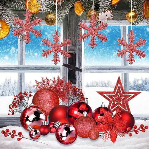 Sratte 94 Pcs Christmas Tree Ornaments Decoration Set, Red