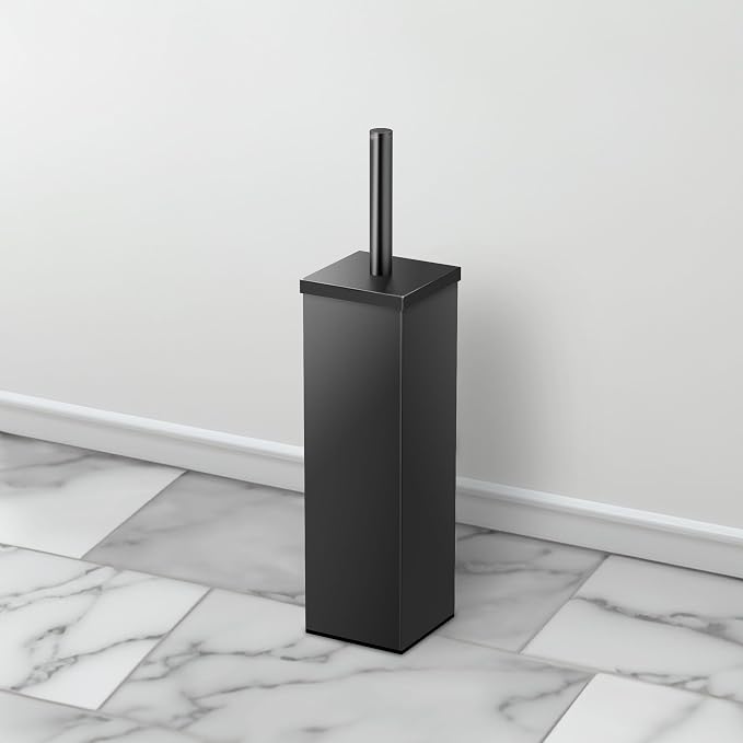 Gatco 1488MX Toilet Brush Holder for Bathroom, Square Freestanding Toilet Bowl Brush Canister with Modern Decorative Design, Matte Black