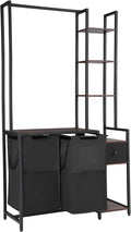 VEVOR 3 Tiers Laundry Sorter with Rack, Tall Laundry Hamper with Shelves and Drawers, 2 Section Freestanding Hanging Rack Storage with 600D Oxford Cloth Bags and Ladder Shelves for Dirty Clothes