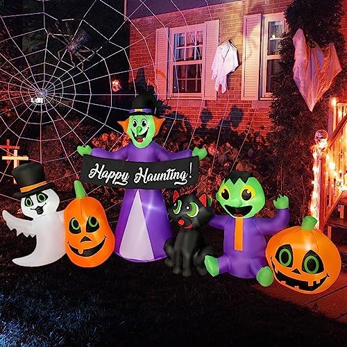 BLOWOUT FUN 8Ft Halloween Inflatable Witch,Ghost,Frankenstein,Cat,Pumpkin