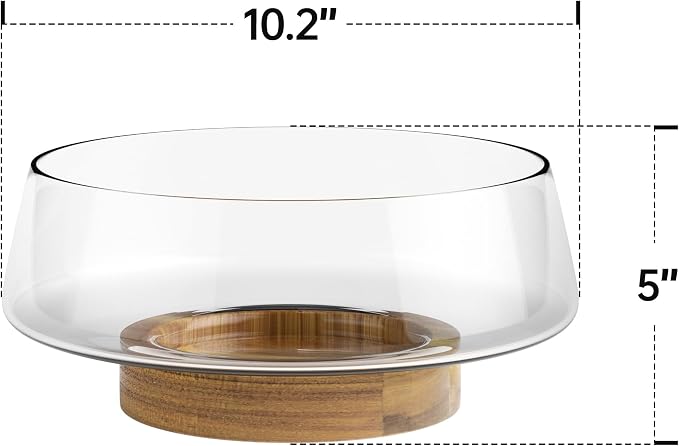 KITEISCAT Extra Large Glass Salad Bowl Set - Party Salad Bowls with Acacia Wood Base and Serving Utensils - Elegant and Practical Kitchen Must-Have