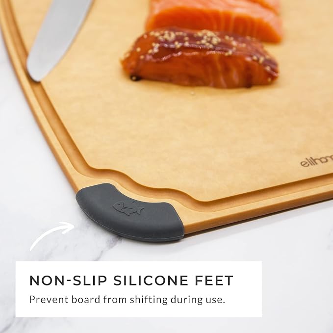 Essential Series Cutting Board for Kitchen- Natural Wood Fiber Composite, Dishwasher Safe, Eco-Friendly, Juice Grooves, Non-slip Feet, Non-Porous, Reversible, BPA Free, Large- 14" x 10")