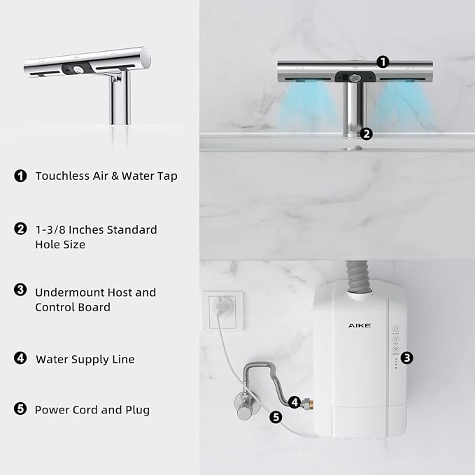 AIKE Air Tap Wash+Dry High Speed Hand Dryer Model AK7120, 110-120V Polish Standard Height