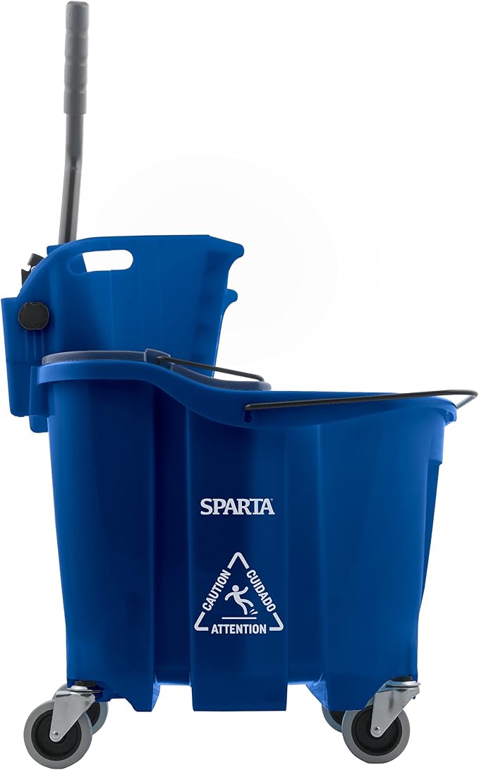 SPARTA OmniFit Mop Bucket System, Durable Mop Bucket, Side Press Wringer, and Soiled Water Insert, Floor Cleaning Essentials for Commercial and Home Use, 35 Qt Capacity, 1 Count, Blue