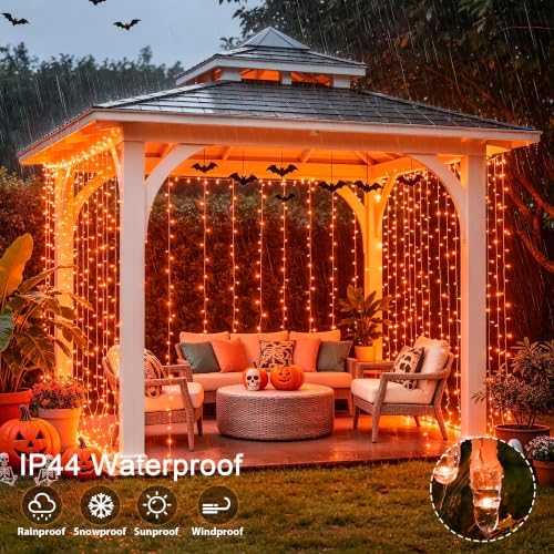 JMEXSUSS Orange Curtain Lights for Halloween, USB Plug in, 200 LED