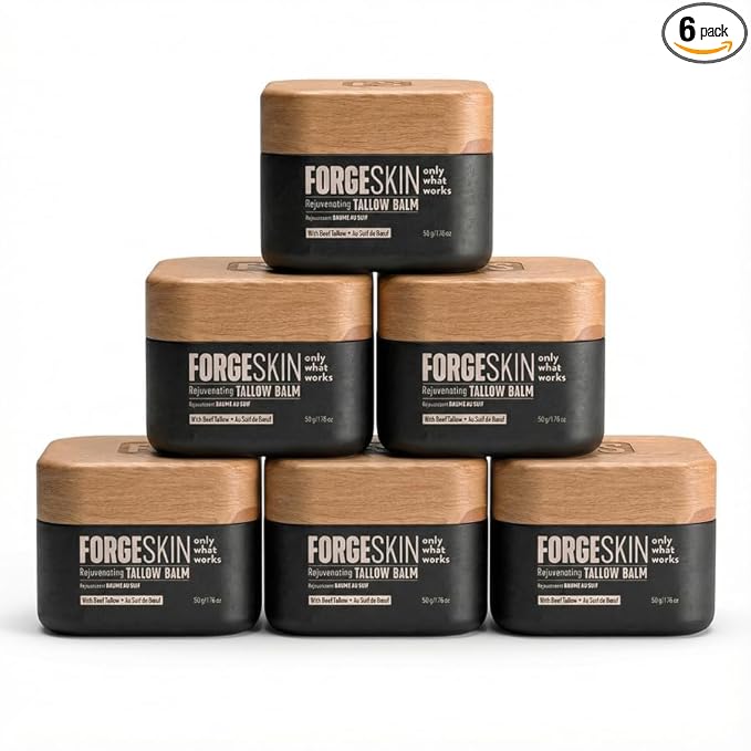 Forge Skin Beef Tallow Balm Moisturizer for Men Skin Care - Face + Body Anti Aging Wrinkle Defense, Hydration Cream - Natural Ancestral Skincare Lotion (1.7 OZ) 6pk