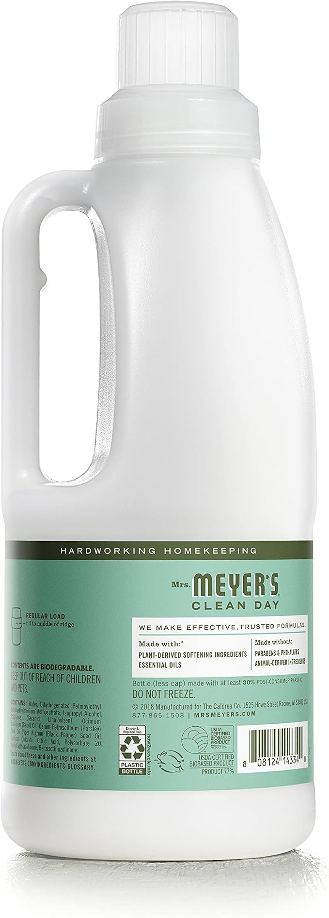 MRS. MEYER'S CLEAN DAY Liquid Fabric Softener Bottle, Basil Scent 32 Fl oz (Pack of 4)