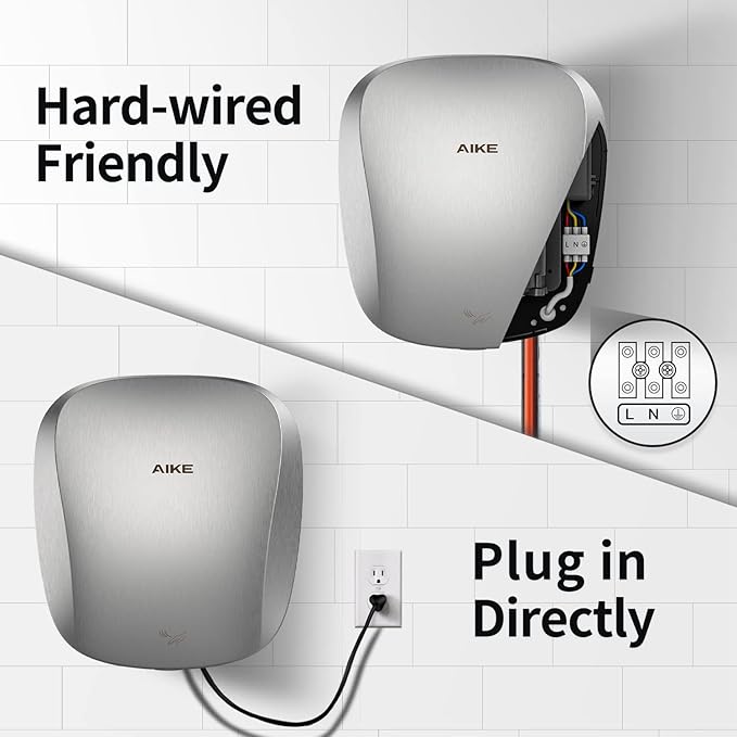 AIKE Air Tank Heavy Duty Hand Dryer HEPA Filter UL Approved 120V 1400W Brushed Stainless Steel Finish Model AK2903