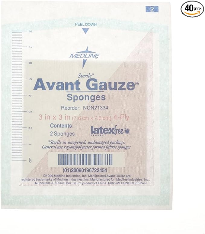 Medline Gauze Nonwoven Sponges, Sterile, 3 x 3 Inches, Box of 40