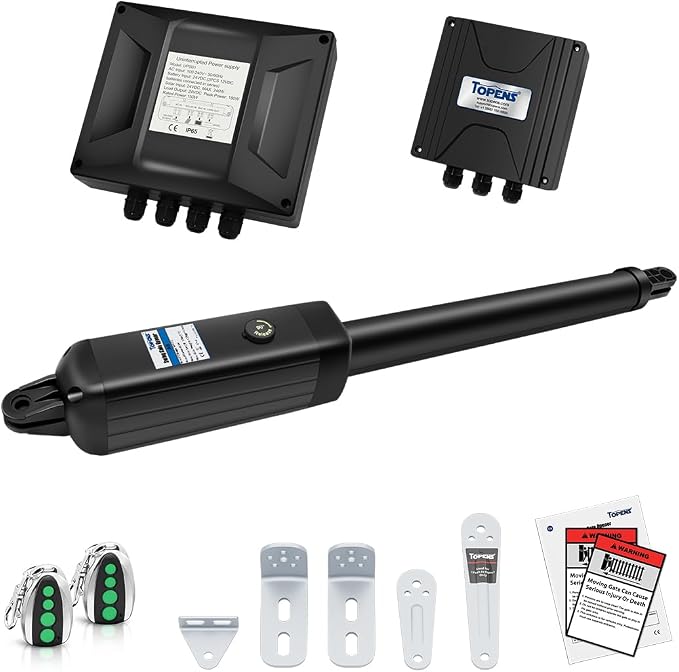 TOPENS A8131 Single Swing Gate Opener Heavy Duty Automatic Gate Motor for Single Swing Gates Up to 18ft, Electric Driveway Gate Operator AC Powered with Remote Control Kit Solar Compatible