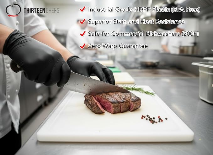 Commercial Grade Plastic Cutting Board with Juice Groove - 18 x 12 Inch for Carving Meat, Grilling, BBQ - 1/2" Thick White HDPE Poly for Food Service