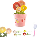 Ceramic Flower Measuring Spoon Set,Decorative FlowerPot Measuring Spoons and Cup Set in Pot, Flower Baking Scale Spoons with Base for Dry and Liquid Ingredient, 1/4 Tsp,1/2 Tsp,1Tsp,1Tbsp (Pink)