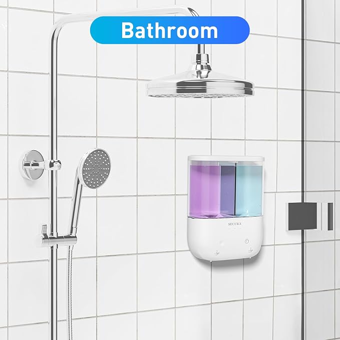 Secura Brands Touchless Wall Mounted Dual Automatic Soap Dispenser – 2 x 17 fl oz. Chambers Rechargeable Liquid Soap Dispenser Prefect for Bathroom & Kitchen (White)