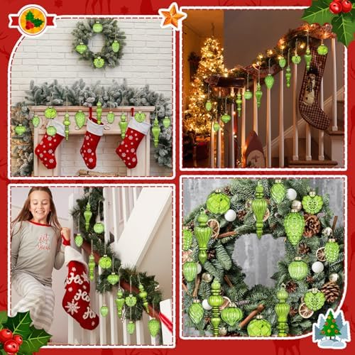 Vercraft 20 Pcs Vintage Mercury Glass Finial Christmas Ornament, Lime Green
