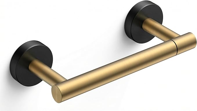 FORIOUS Toilet Paper Holder Wall Mount, Stainless Steel Rustproof Double Post Pivoting Tissue Roll Holder for Bathroom, Commercial Toilet Paper Dispenser, Brushed Gold & Matte Black