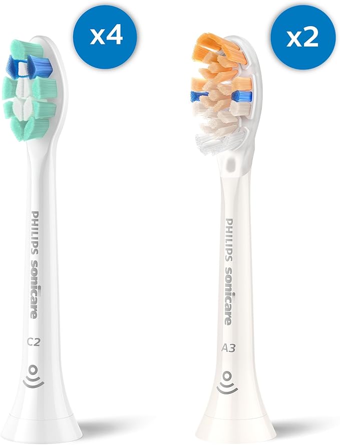 Philips Sonicare Premium All-in-One (A3) + Plaque Control (C2) Brush Head Bundle, Genuine Replacement Electric Toothbrush Heads, 6 Pack Up to 18 Month Supply, White, BD9003AZ