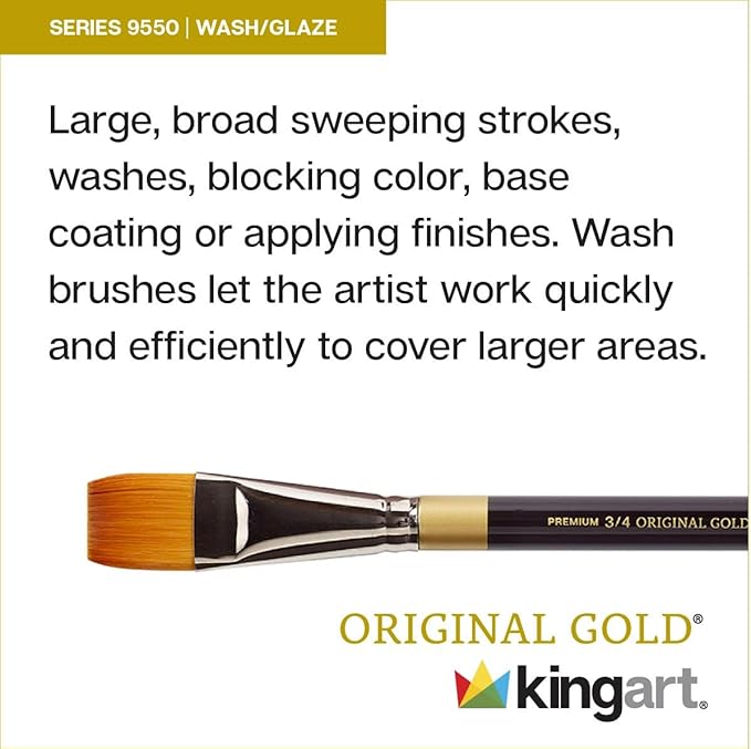 KINGART Premium Original Gold Series Handcrafted Golden Taklon Multimedia Artist Brushes, Set of 12, Black Glosss Handle, for Oil, Acrylic, Watercolor & Gouache Paints