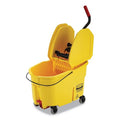 Rubbermaid Commercial Products WaveBrake 44 QT Down-Press Mop Bucket and Wringer Combo on Wheels with Foot Drain Yellow for Heavy-Duty Floor Cleaning