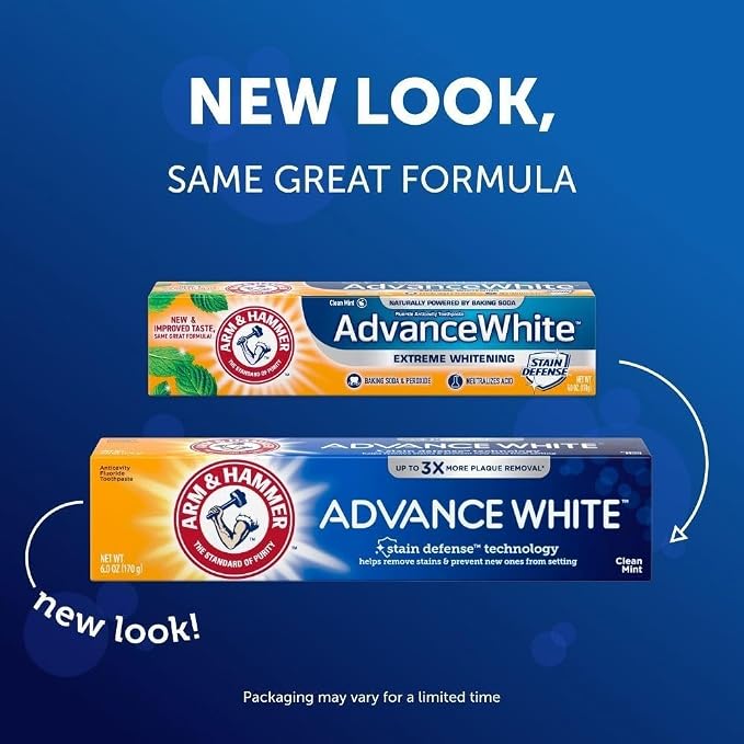 ARM & HAMMER Advanced White Extreme Whitening Toothpaste, Multi-Pack -Clean Mint - Fluoride Toothpaste (Pack of 12)