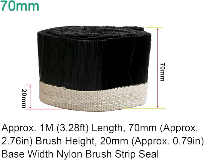 CNC Router Dust Shoe Brush Strip, Nylon Brush Seal, 50mm/70mm/100mm (1.97in/2.76in/3.94in) Height, 1M (39.37in) Length for CNC Spindle Dust Cover, Woodworking Accessory (70mm)