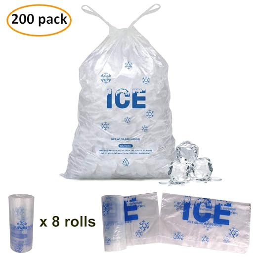 200 PACK 10 lb. Drawstring Ice Bags 12 x 21 Inch Heavy-Duty | Plastic Ice Bags with Draw String (2mil Thickness)