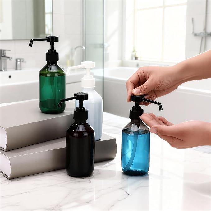 50 Pack Plastic Soap Dispenser Bulk Empty Pump Bottles Dispenser with Long Pump 10 oz Refillable Dish Soap Hand Washing Bottles Lotion Bottle for Kitchen Bathroom(White)