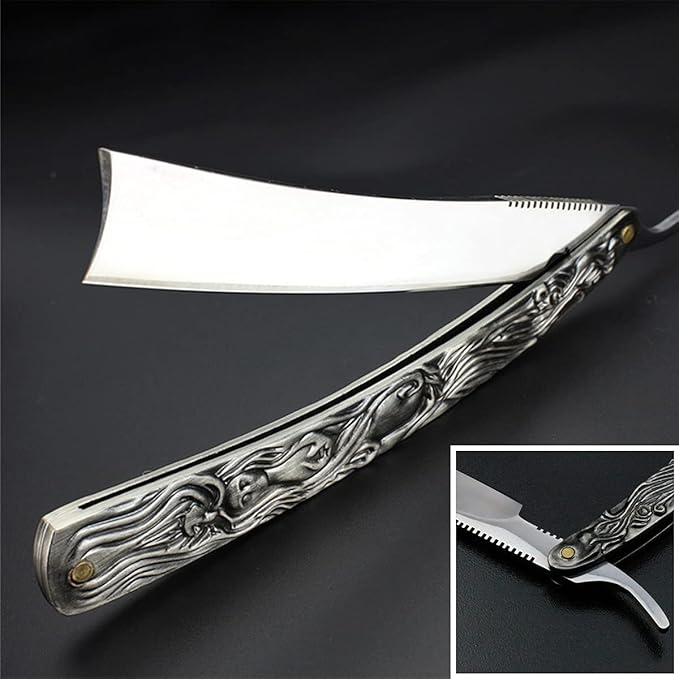 Grandslam Shaving Straight Razor Kit, Steel Cutthroat Straight Razor With Leather Strop, Shave Brush, Stainless Steel Shaving Bowl and Stand, Gift for Men