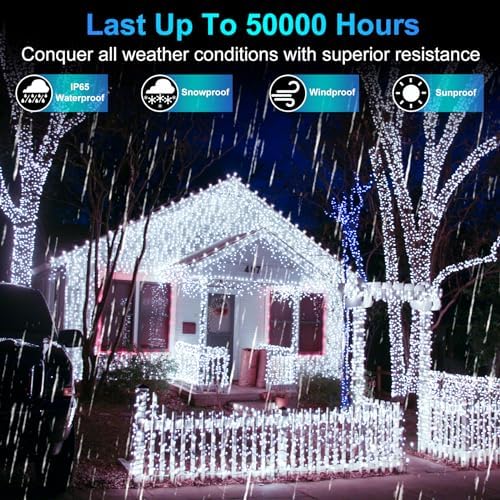 492FT Outdoor Christmas Lights, 1300 LED Super Long String Lights 8 Lighting Modes & Timer Memory, Outsite Waterproof Light Strings for Xmas Tree Garden Wedding Party Holiday Decorations Cool White