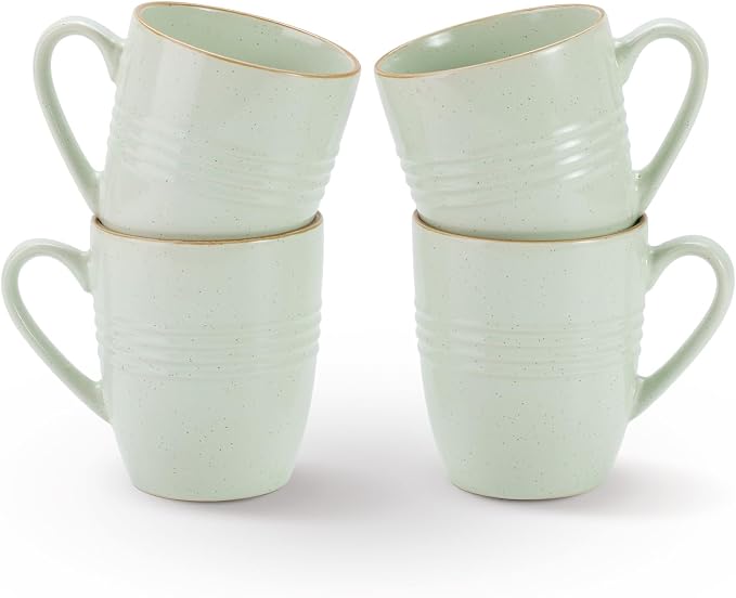 famiware Jupiter Coffee Mugs Set of 4, 13oz Coffee Mug, Microwave and Dishwasher Safe, Coffee Cups with Handle for Coffee, Tea, Cocoa, Milk, Light Green