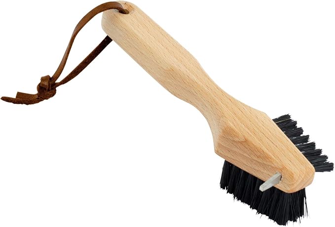 REDECKER Shoe Sole Brush - Wild Boar Bristle, Oiled Beechwood and Stainless Steel Design, 3 Ways to Clean, Made in Germany - Stiff Bristle Boot Brush