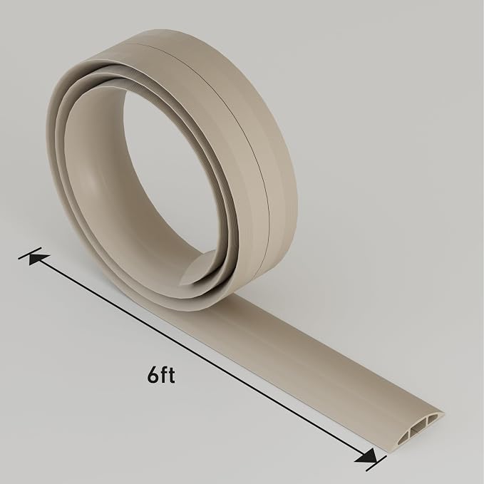 D-Line 6ft Floor Cord Cover, Cable Protector, Hide Extension Cords, Protect Cords, Prevent Cable Trips, Heavy Duty Cord Hider - Cable Cavity = 0.63" (W) x 0.31" (H) - Beige