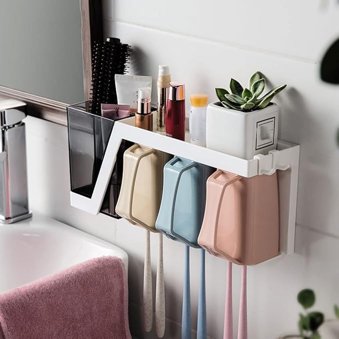 Toothbrush Rack Toothbrush Holder Wall-Mounted Bathroom Toothbrush Holder with Sink and Cups for Toothbrush and Toothpaste Storage Bathroom Toothbrush Holder