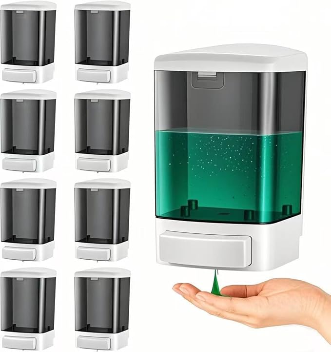 8-Pack Soap Dispenser Wall Mount 1000ml (33.8oz)–Commercial Heavy-Duty Plastic Liquid Dispenser for Soap,Shampoo,Hand Sanitizer–Manual Pump for Bathroom, Kitchen,Restaurant,Hotel (8 x 1000ml)