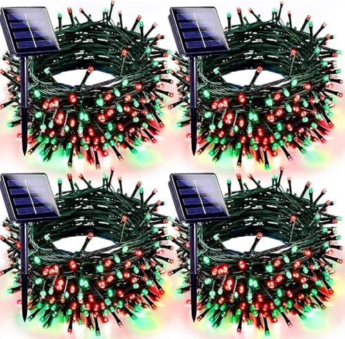 Solar Christmas Lights Outdoor 4 Pack 152FT 400 LED String Lights Red Green