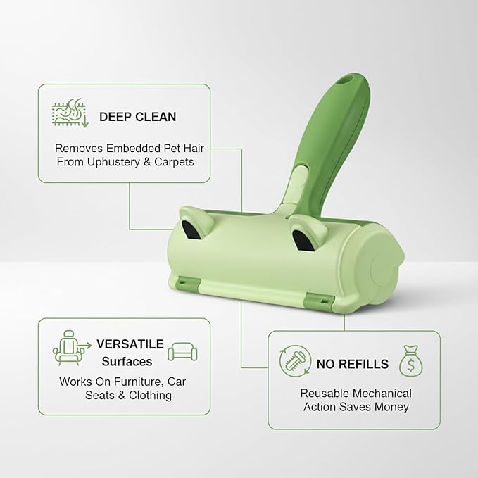 Reusable Pet Hair Remover Brush for Furniture, Carpet & Car Seats - Mechanical Lint Removal Tool with Durable PP Handle (1 Pack)